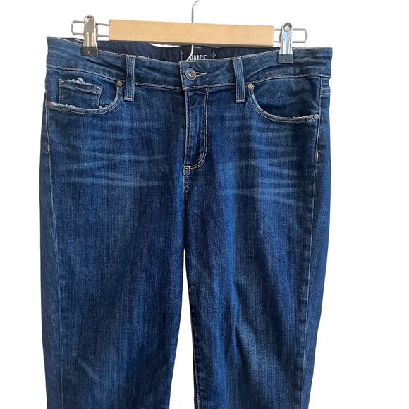 Paige Raw Hem Distressed Mid Rise Skinny Jeans Landyn Blue Size 30 - Picture 3 of 7